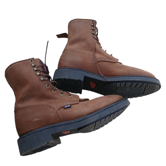 Justin Boots Men's Brown Leather Conductor Boots Sz 9M. MADE IN USA - Picture 2 of 10